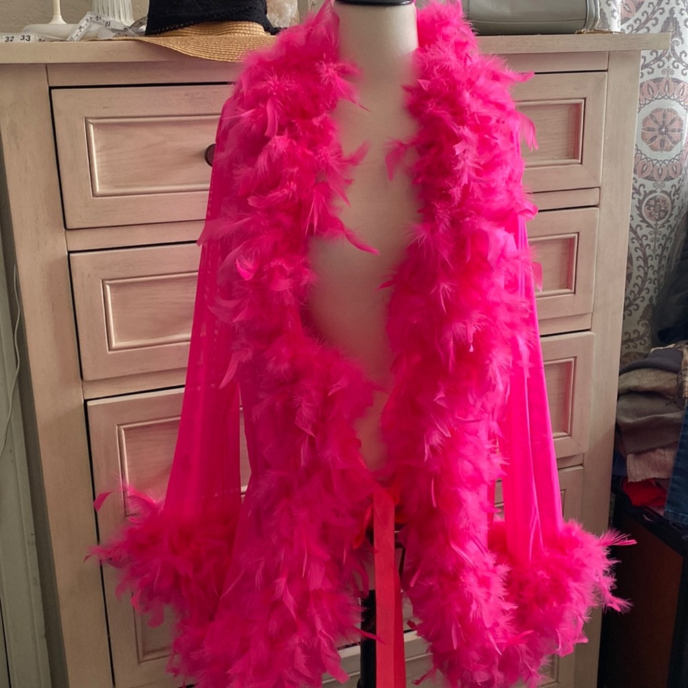 Pink OSTRICH FEATHER BOUDOIR PIN-UP ROBE